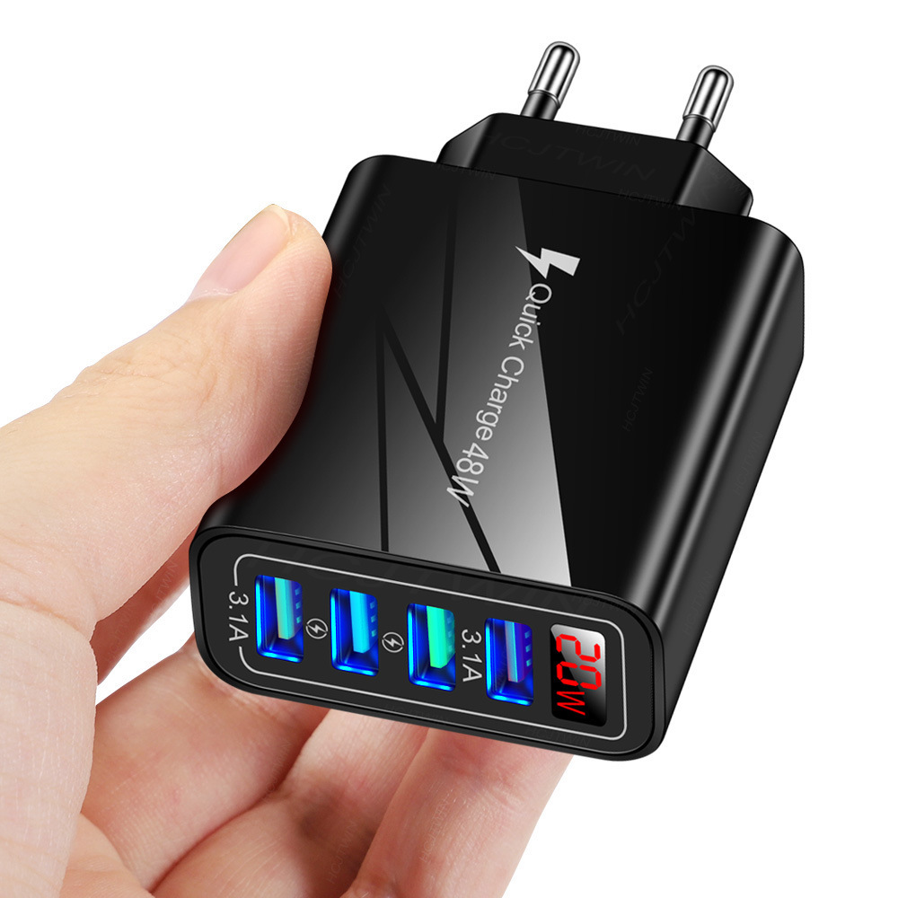 4USB Digital Display Phone Charger UK Multi-Port with Screen Charging Head