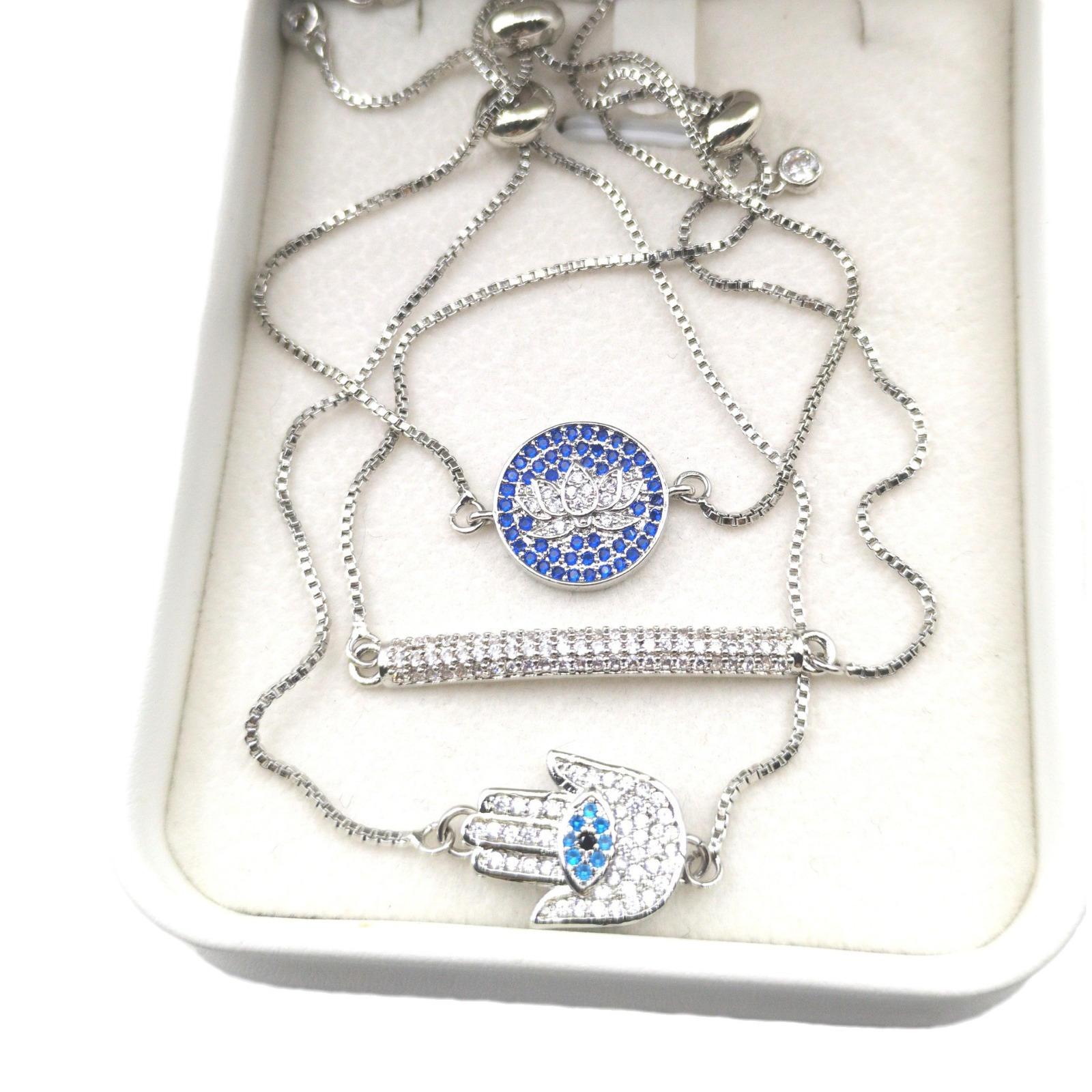 Hand long lotus zircon bracelet simple women adjustable silver jewelry