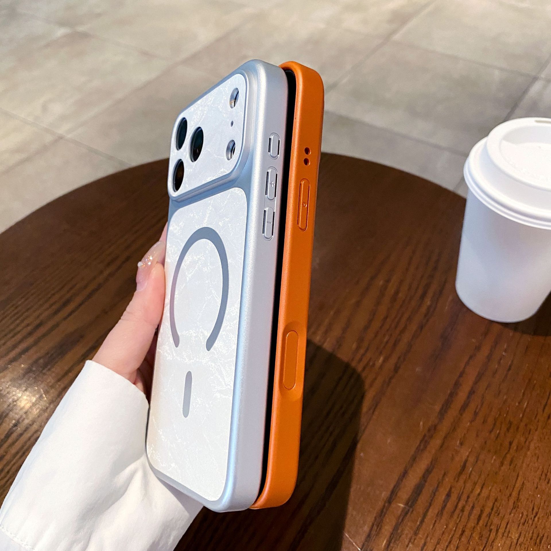 Large window leather grain compatible with Apple 17 Pro Max magnetic phone case iPhone 16 Pro anti-fall 15 protective case