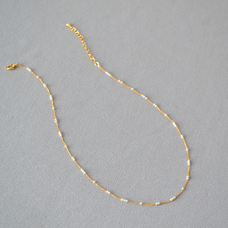 Simple mini baby small pearl spaced brass gold-plated elegant ultra-fine necklace锁骨链
