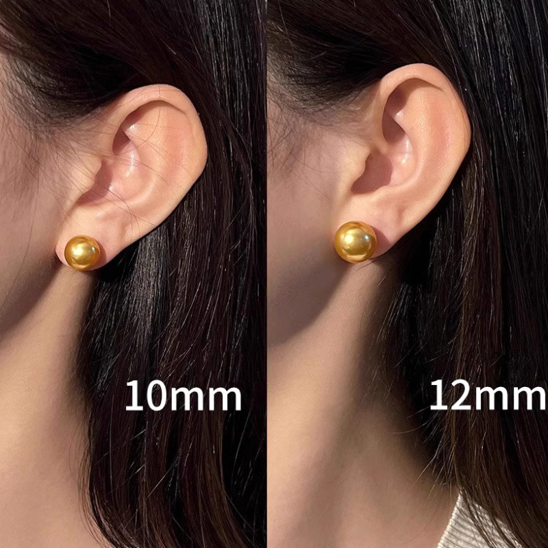 999 silver round round strong light pearl earrings sterling silver stud earrings women South Sea golden pearl no ear hole mosquito coil clip earrings