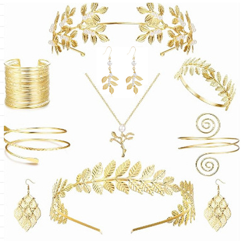Headband earring bracelet set leaf pearl headband exquisite bridal hair accessory