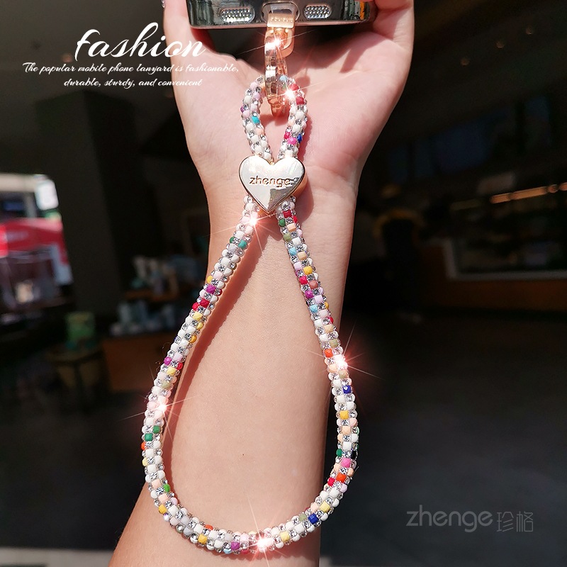 Phone strap wrist type sparkly diamond love flower buckle bracelet short exquisite outdoor travel shopping