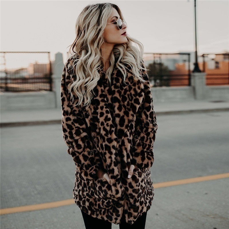 Faux fur real shot sales winter new faux fur women's medium-long leopard print faux fur coat