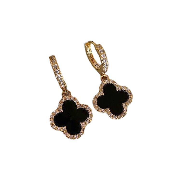 Four Leaf Clover Earrings for Women Small Fragrance Earrings 2022 New Copper Gold Plated Sparkling Zircon Earrings