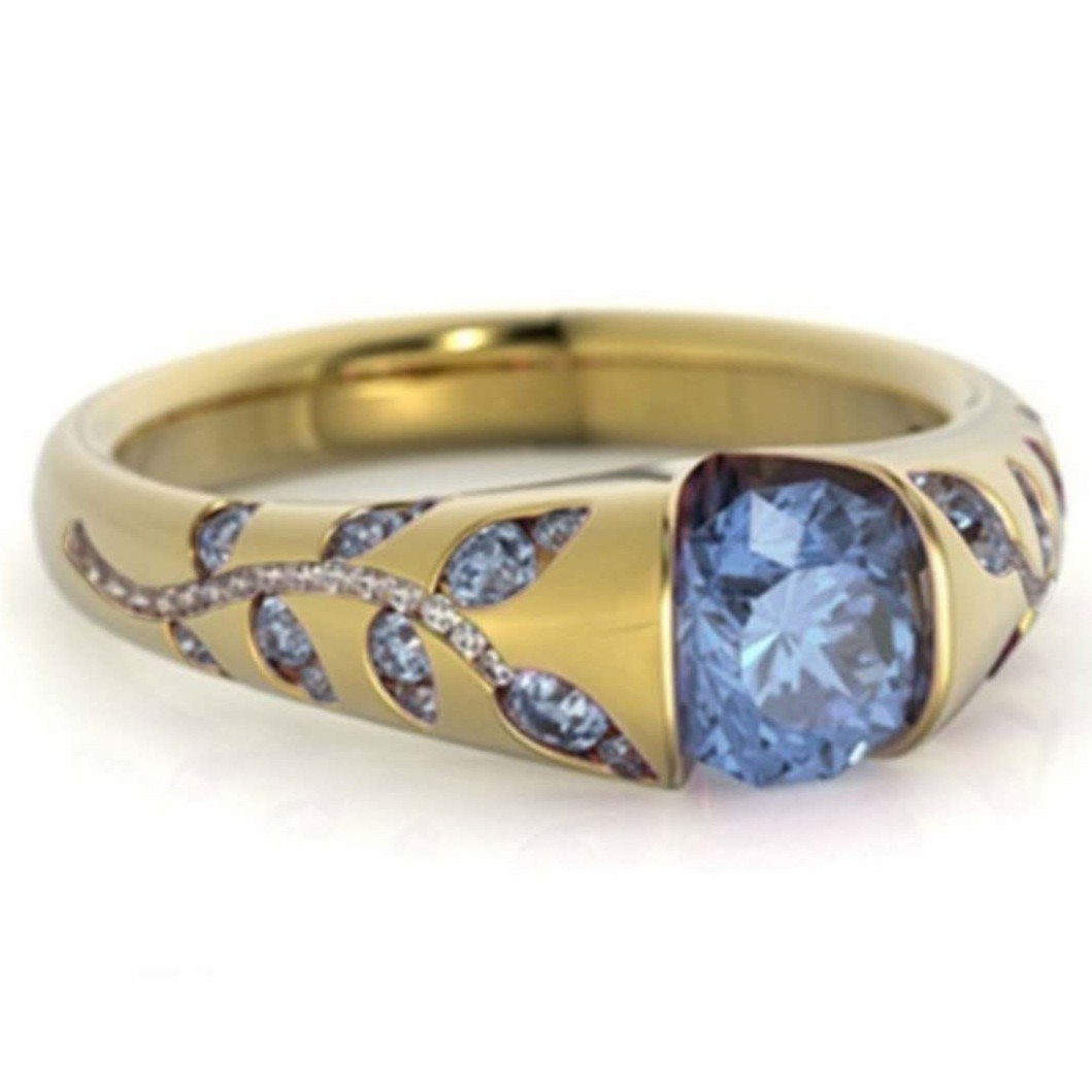 Independent Station Multicolor Exquisite Leaf Inlaid Gemstone Ring Exclusive Supply