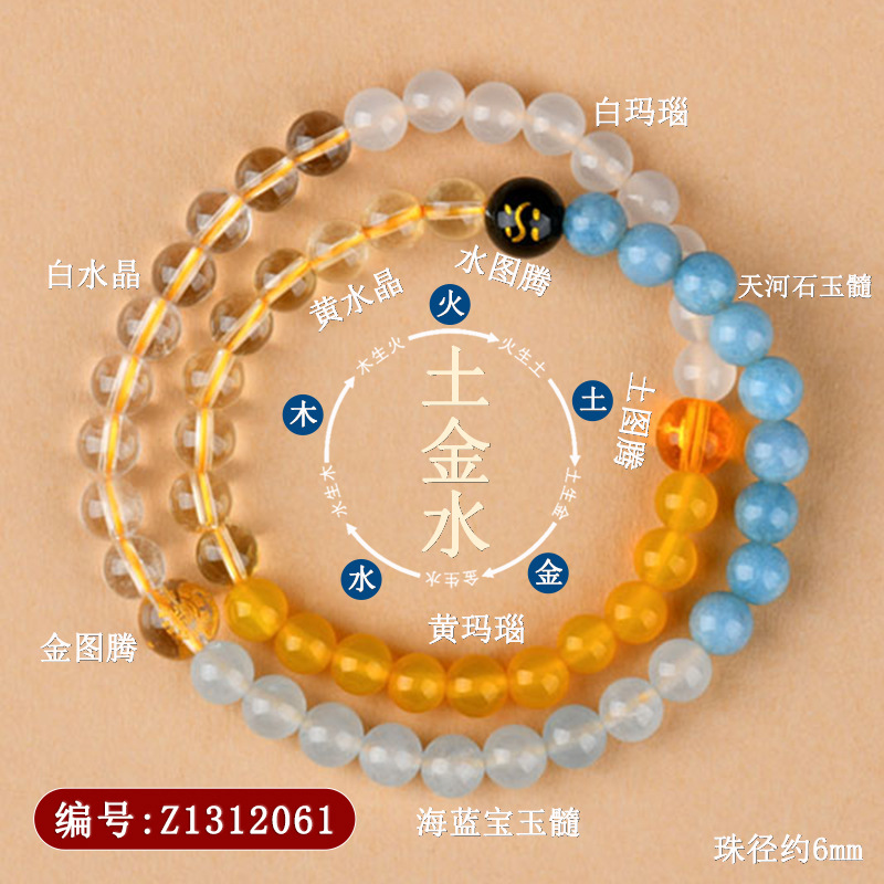 Z1312五行补缺喜【土金水】双圈手链