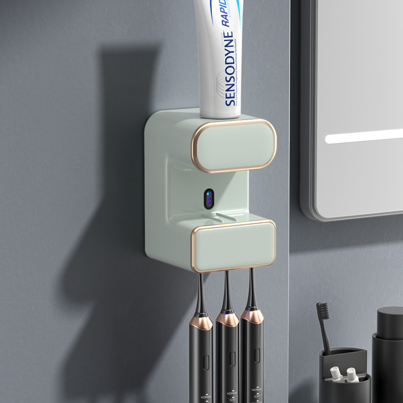 Wall-mounted bathroom automatic sensor toothpaste squeezer no-drill UV sterilization toothbrush holder toothbrush storage rack