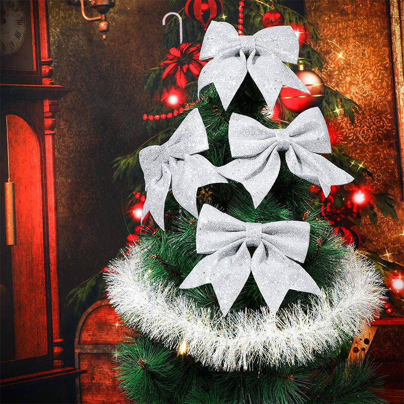 Custom Bow Pearl Cotton Silver Powder Christmas Tree Decoration Accessories Hotel Shopping Mall Hanging Ornament