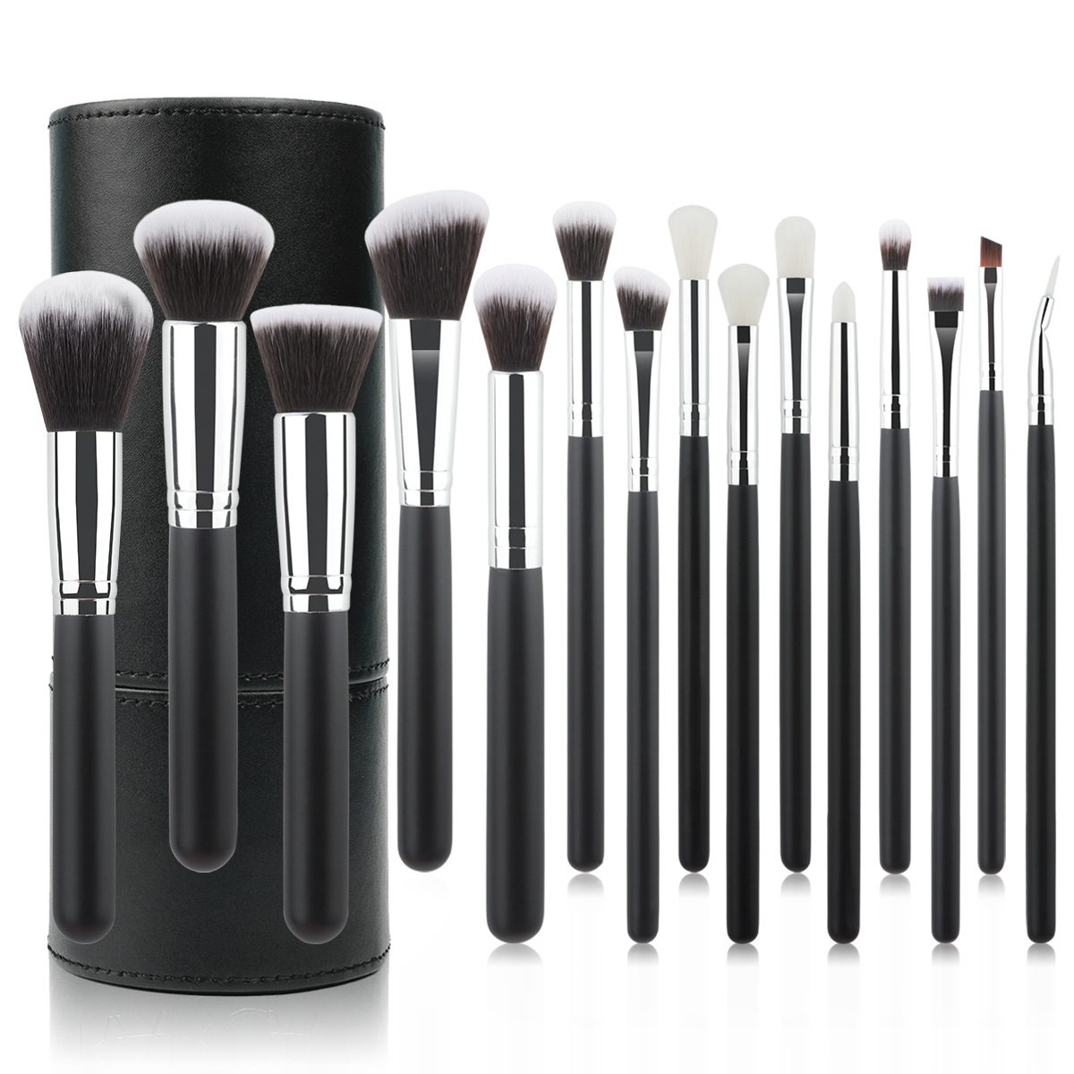 12 Pieces Black PU Zipper Bag Makeup Brush Set Soft Loose Powder Foundation Brush Eyeshadow Brush Makeup Tool