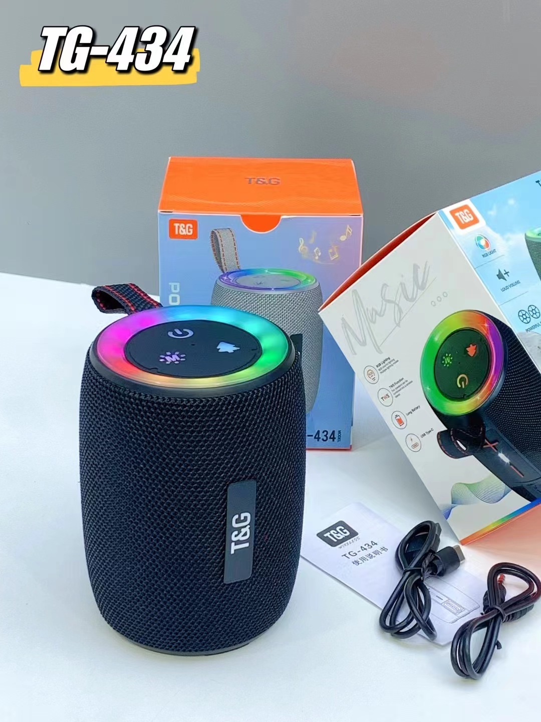 New TG434 Bluetooth speaker subwoofer outdoor wireless card EQ sound effect LED light effect Bluetooth audio