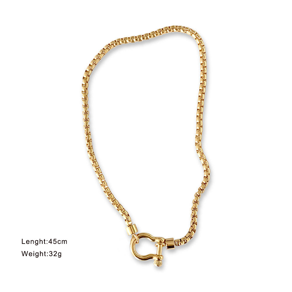 New style carabiner necklace 18K gold-plated stainless steel box chain necklace for couples men and women