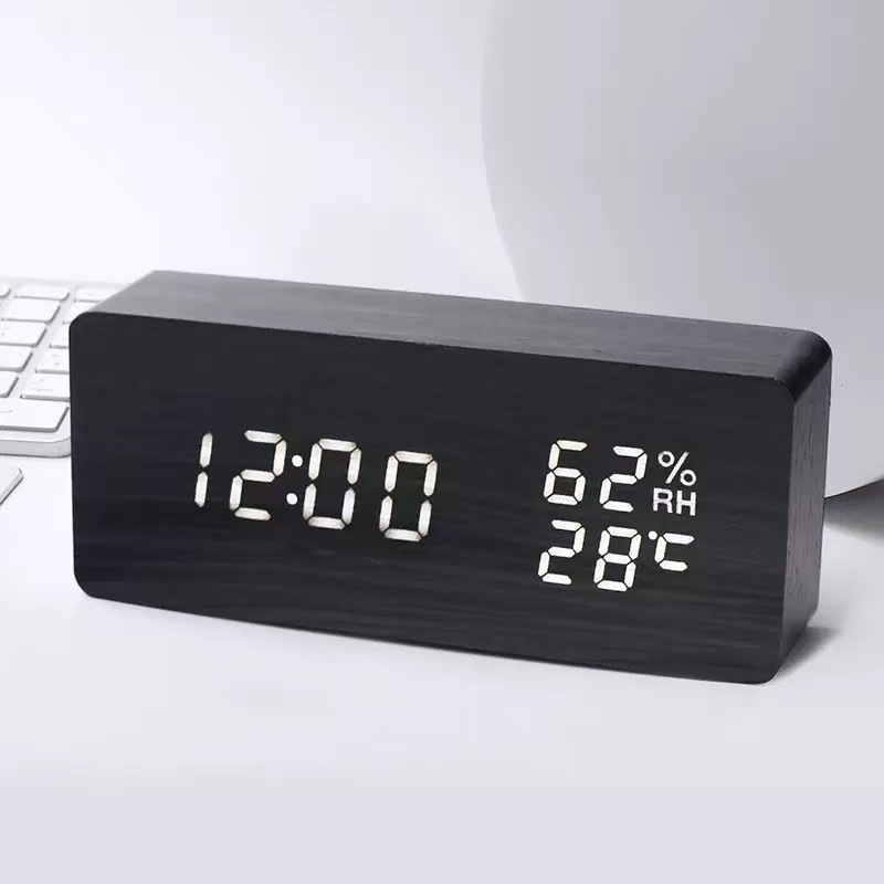 New wooden clock electronic clock LED date time humidity display electronic alarm clock clock