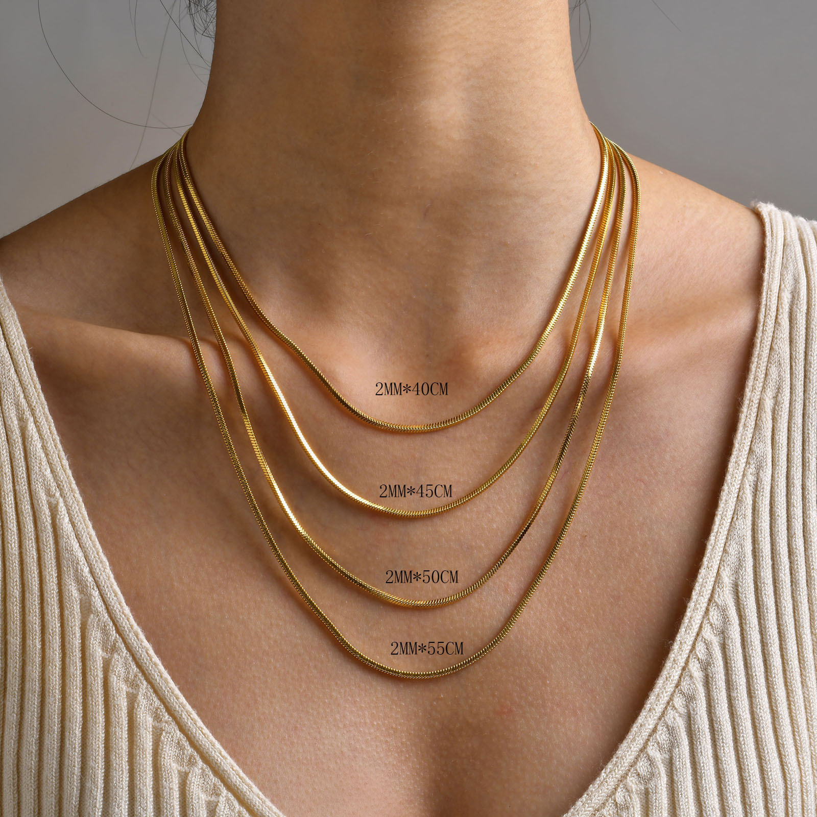 Stainless Steel Square Snake Bone Chain 1.5/2MM Chain Simple Layered Matching Chain Unisex Minimalist Collarbone Chain
