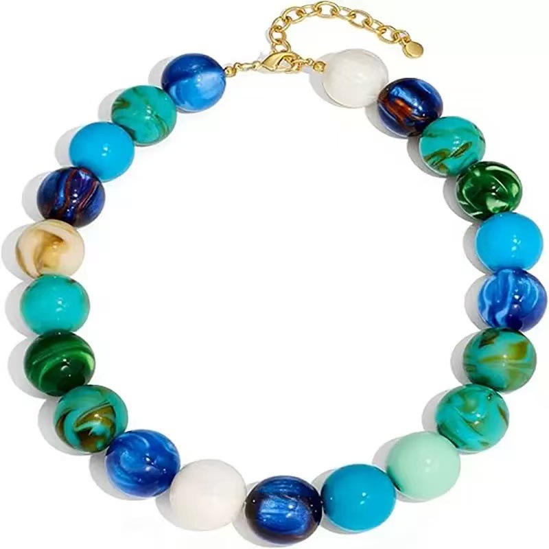 New Exaggerated Style Large Heart Glass Pendant Crystal Contrast Color Bead Bracelet Acrylic Bead Necklace