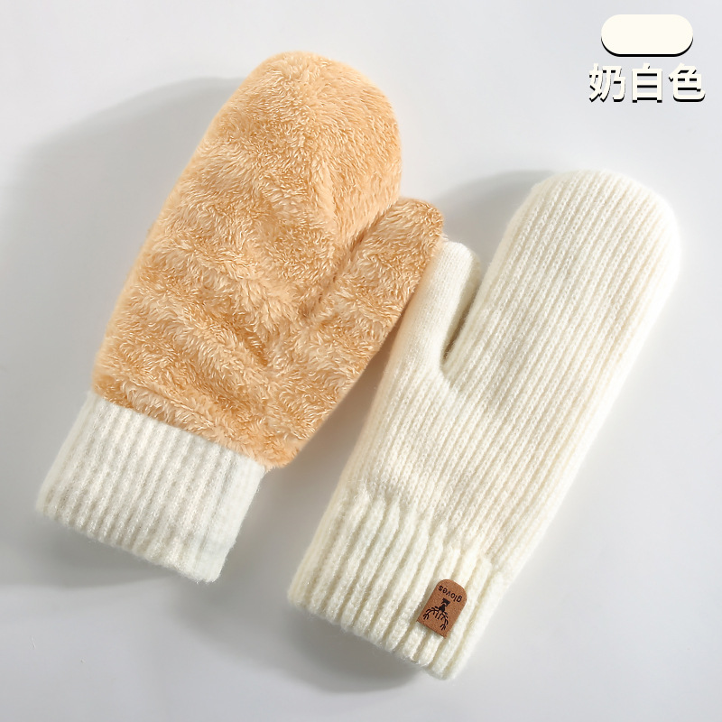 New Winter Warm Gloves Women Fleece-Lined Thick Mittens Cycling Skiing Wool Mittens Knitted Gloves