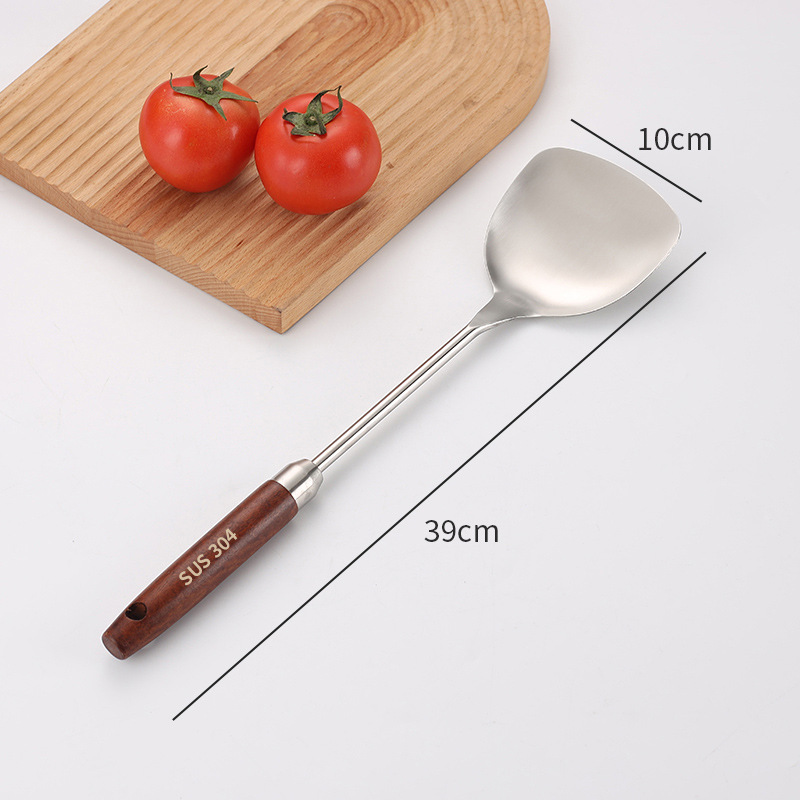 304 stainless steel spatula kitchenware set, wooden handle wok spatula, soup spoon, slotted spoon, kitchen tools