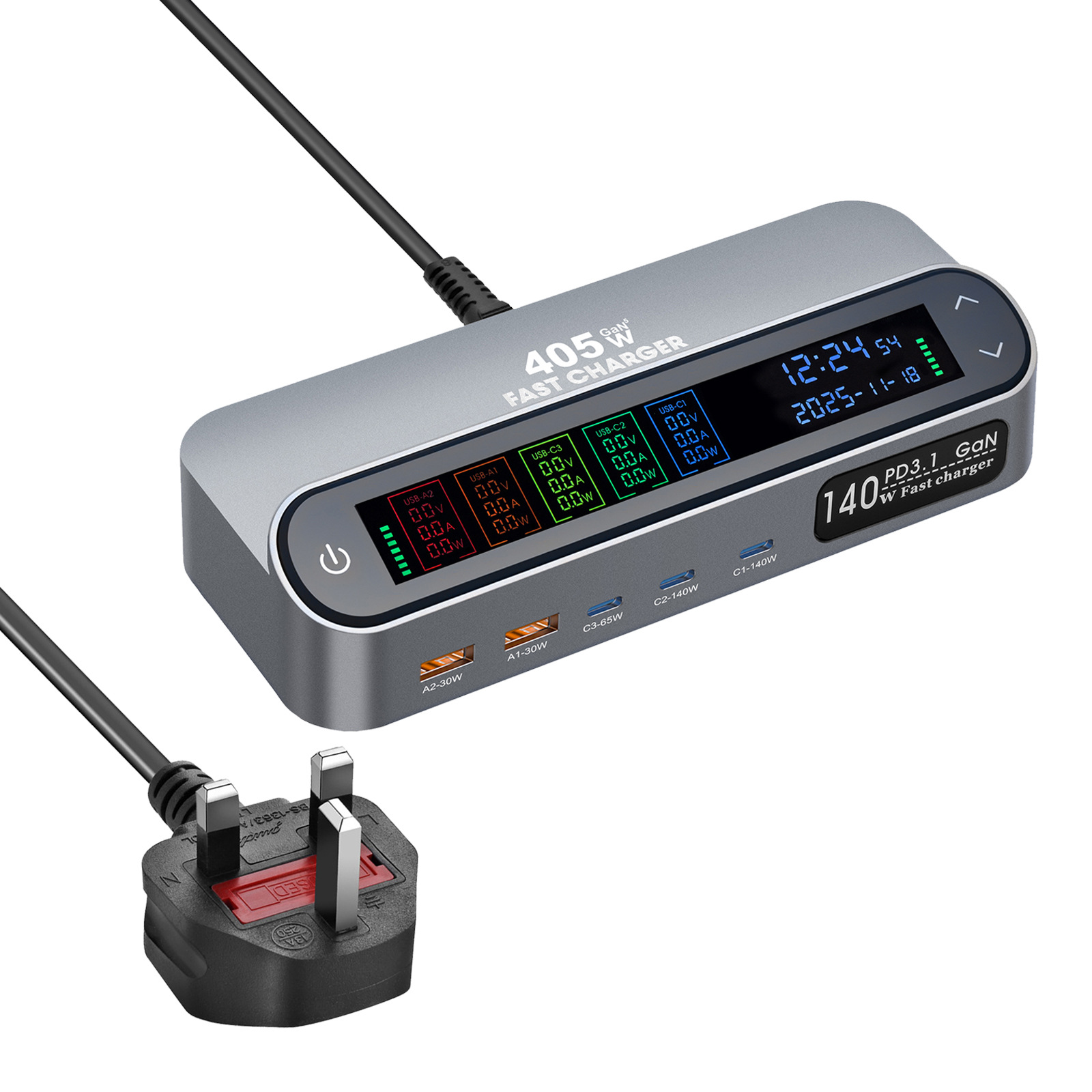 New 470W Retractable Cable Desktop Charger 405W Digital Display GaN PD Charger 140W Digital Display Direct Charger