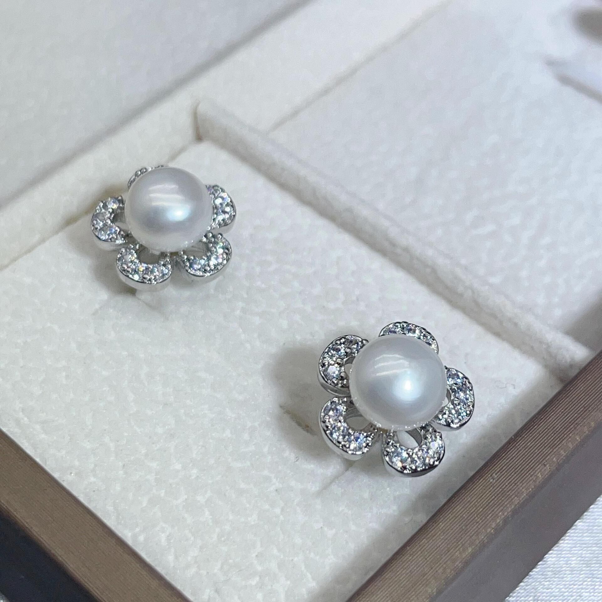 Gold-Plated Silver Real Pearl Zircon Earrings Women Niche Earrings Natural Freshwater Pearl