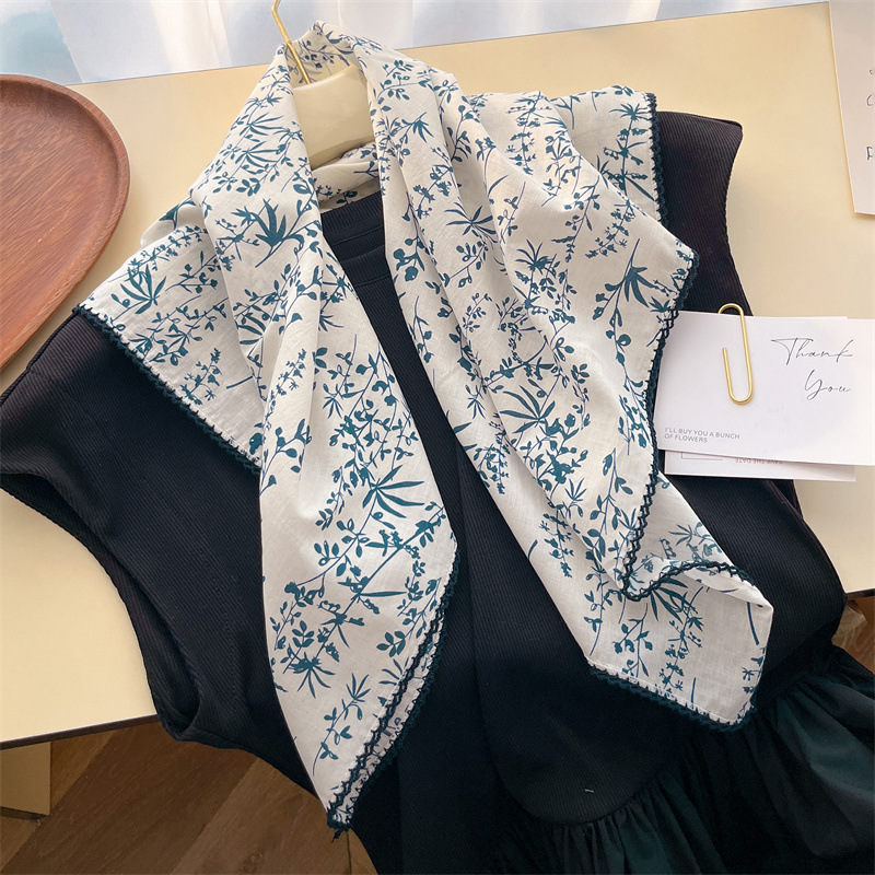 New pure cotton yarn scarf, black rice small square scarf, scarf hairband, spring and summer neck-protecting scarf for women, headscarf floral