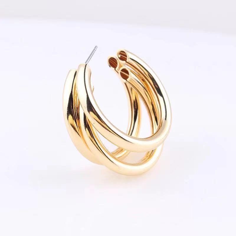 Titanium steel multi-layer C-shaped hoop earrings gold stainless steel ear clips geometric circle earrings