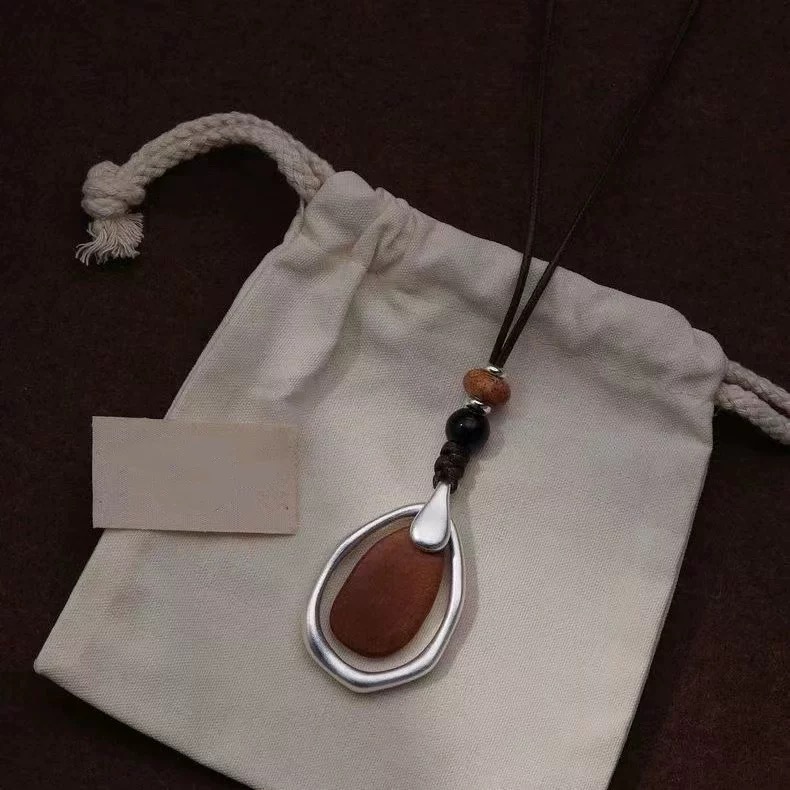 New Wooden Pendant Long Necklace Geometric Necklace New Chinese Style Sweater Chain Accessories Daily