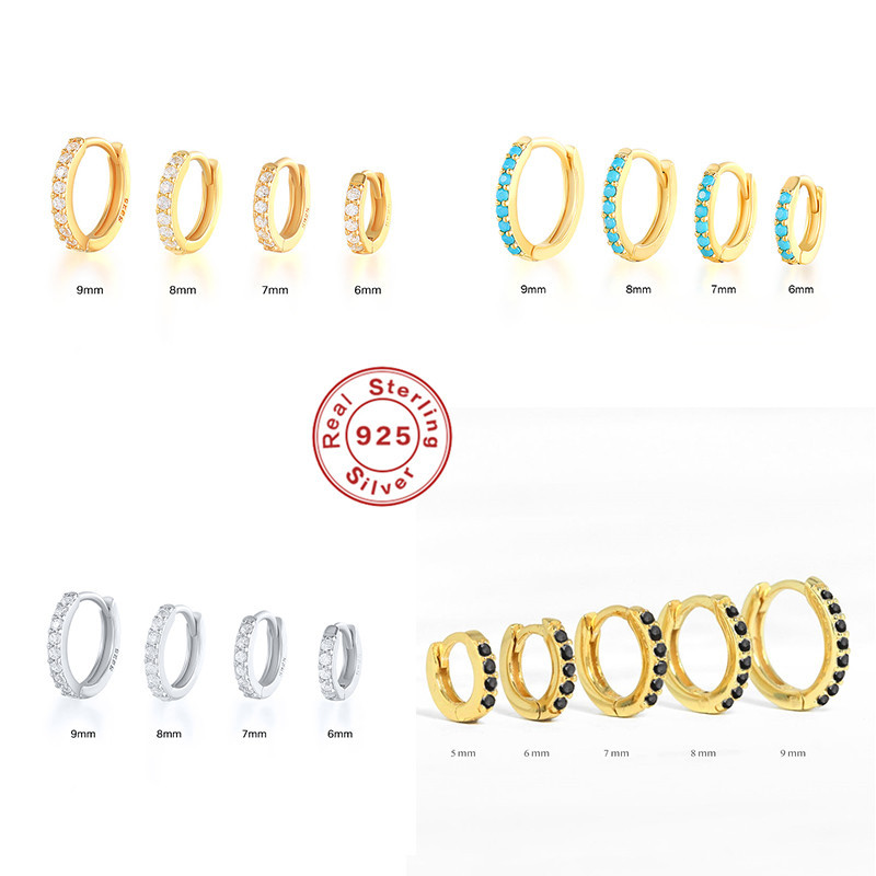 925 sterling silver circle earring ear buckle jewelry simple colored zirconia ear hoop earring for men and women