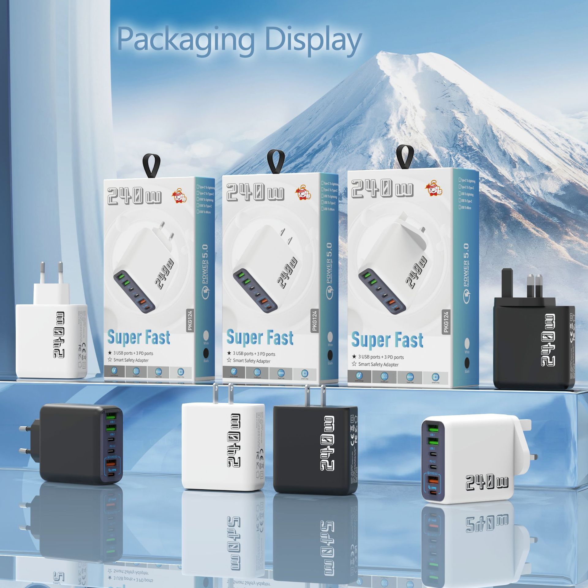 New 240W Multi-Port Charger PD Fast Charge qc3.0 Charging Head 3USB+3PD UK Plug 5V4A