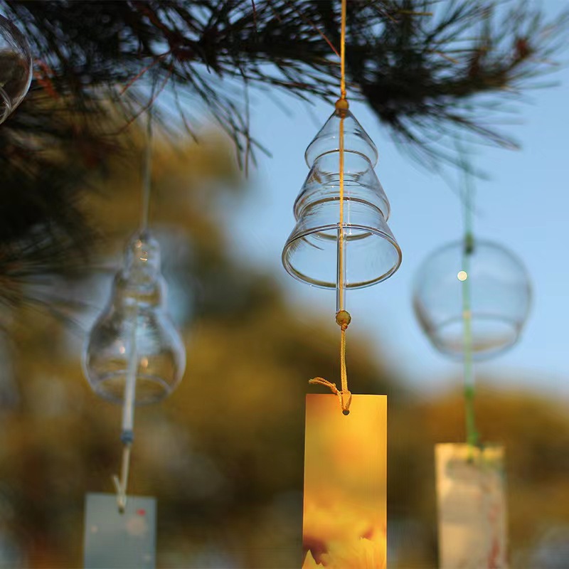 Wishing Wind Chime Decoration Wind Chime Cherry Blossom Glass Transparent Hanging Scenic Spot Scene Layout Wind Chime Student DIY