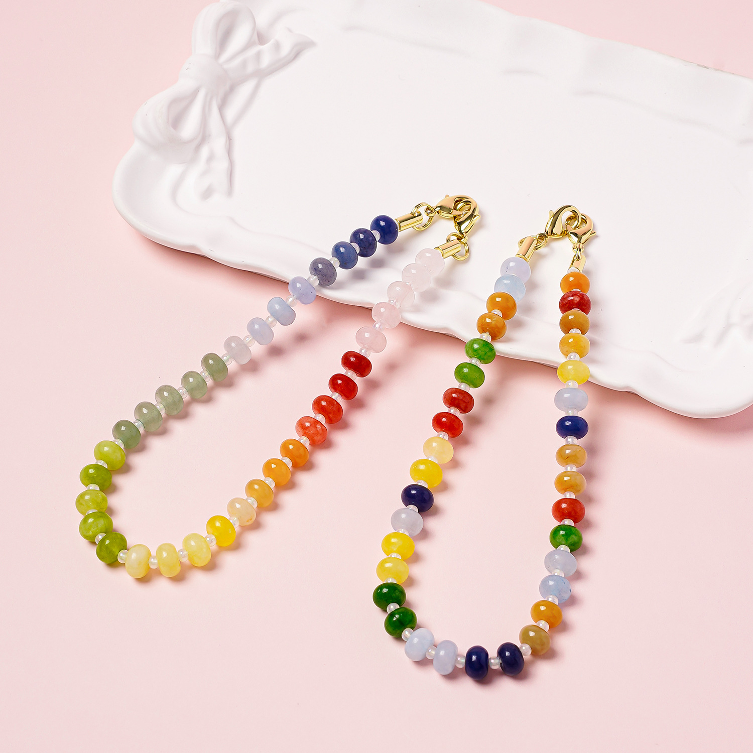 New Natural Stone Phone Chain Donut Dopamine Handmade Beaded Phone Lanyard