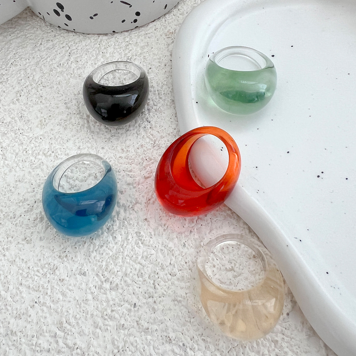 Jewelry transparent colored resin ring niche stacking curved wide face ring
