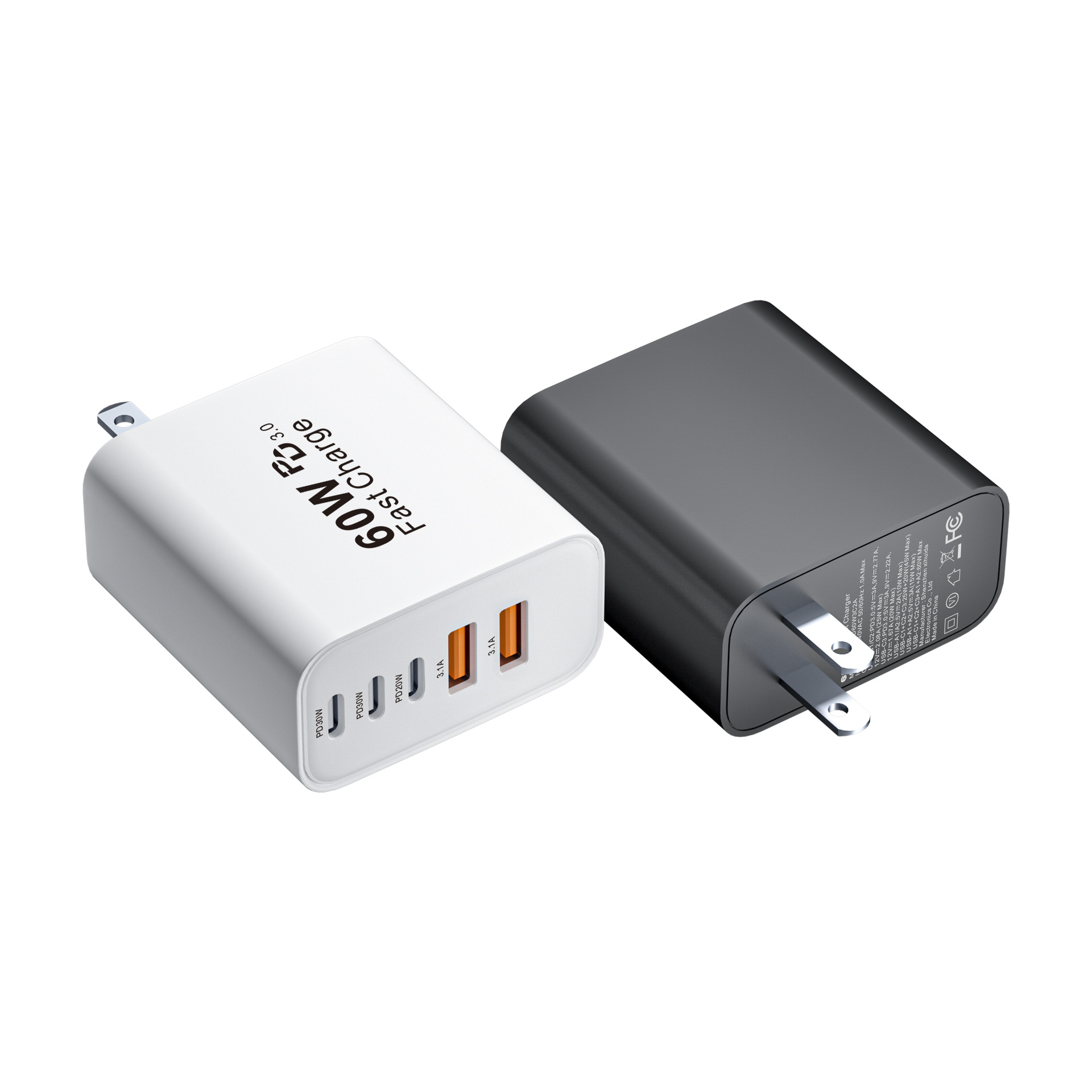 Hot UL certified PD60W charger for Samsung Apple 30W charging head multi-port adapter factory
