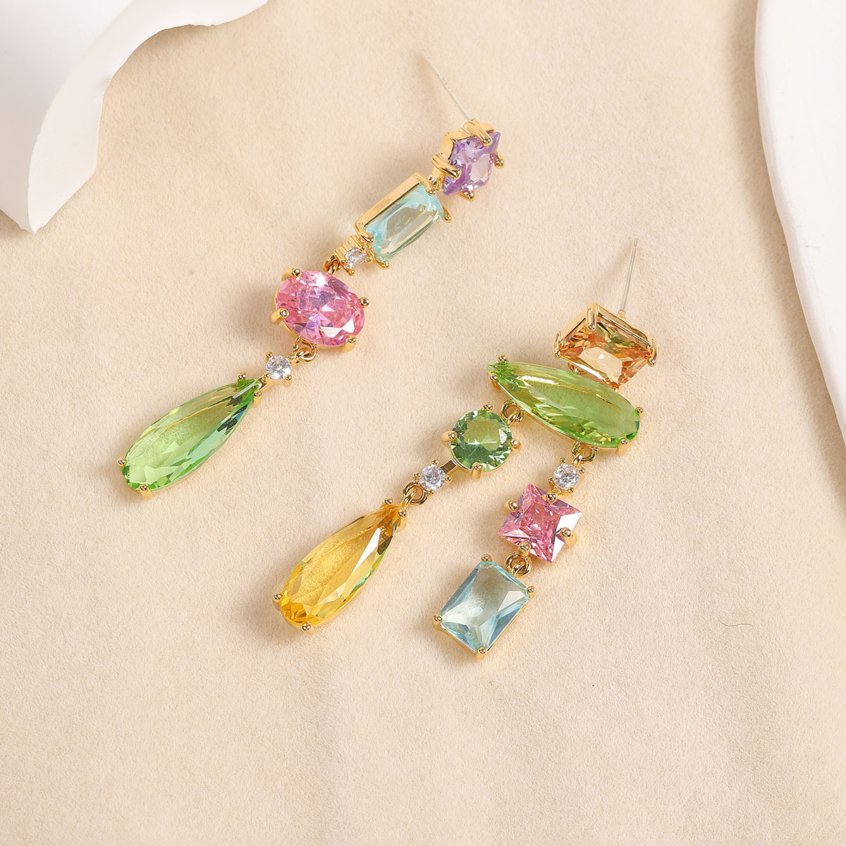 Natural elegant accessories colorful irregular zircon earrings stud earrings for women