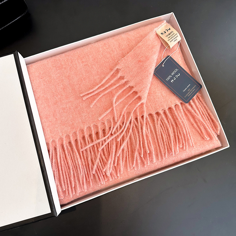 100% wool scarf women winter thick 2024 new camel color shawl birthday new year gift