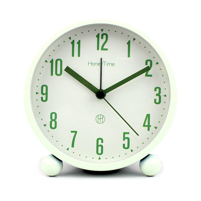 Modern Simple Digital 4-inch Round Metal Alarm Clock Desk Clock Silent Sweep Second Night Light Clock