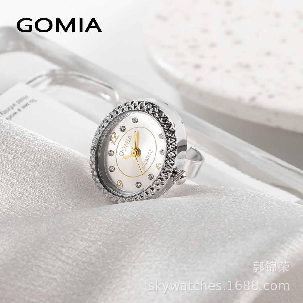 GOMIA New Ring Watch Adjustable Size Open Ring Oval Rhinestone Real Watch Small Watch