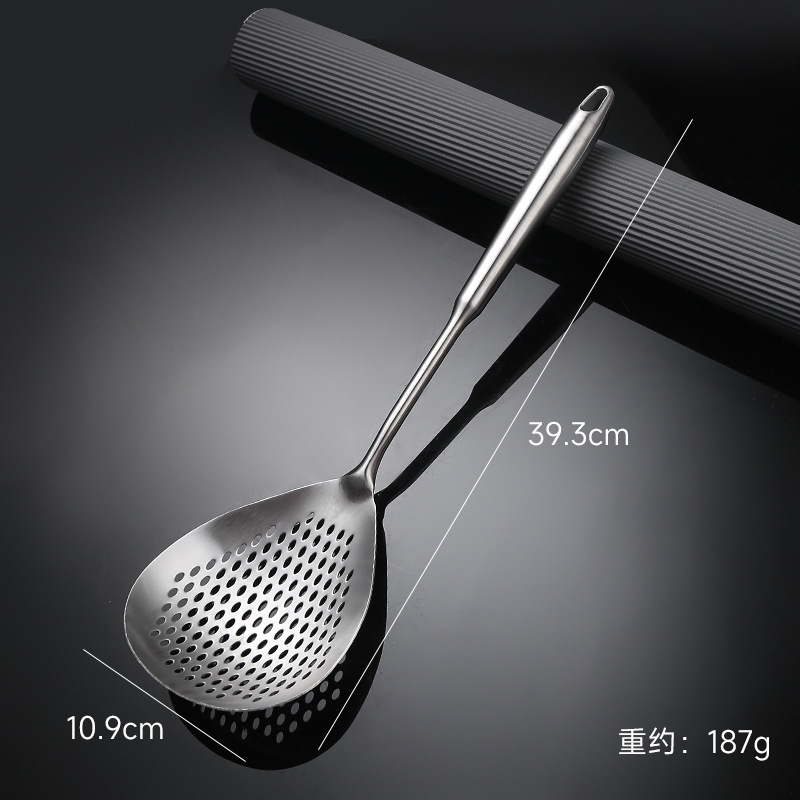 304 stainless steel large strainer for kitchen, noodle and dumpling scoop, wooden handle, pepper scoop, deep-fried, thickened long handle deep-fried large
