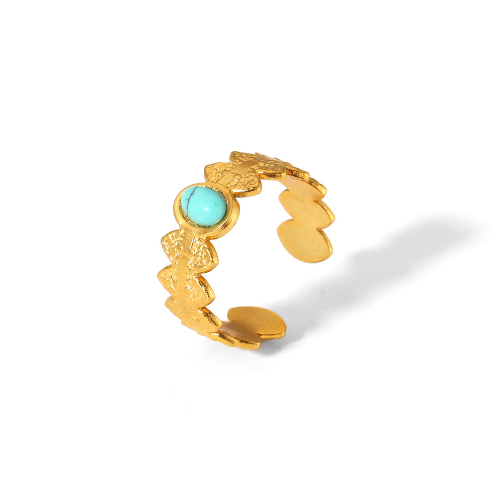Wind turquoise ring women open ring 18k gold plated stainless steel ring finger ring