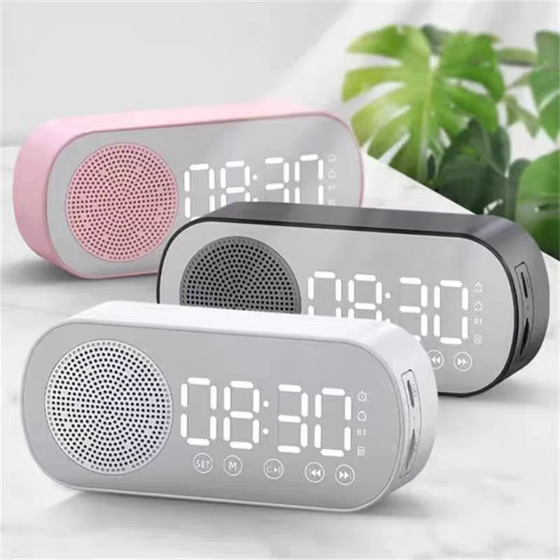 New Mirror Clock Alarm Clock Plug-in Card Bluetooth Speaker Colorful Lights Heavy Bass FM Portable Gift Audio