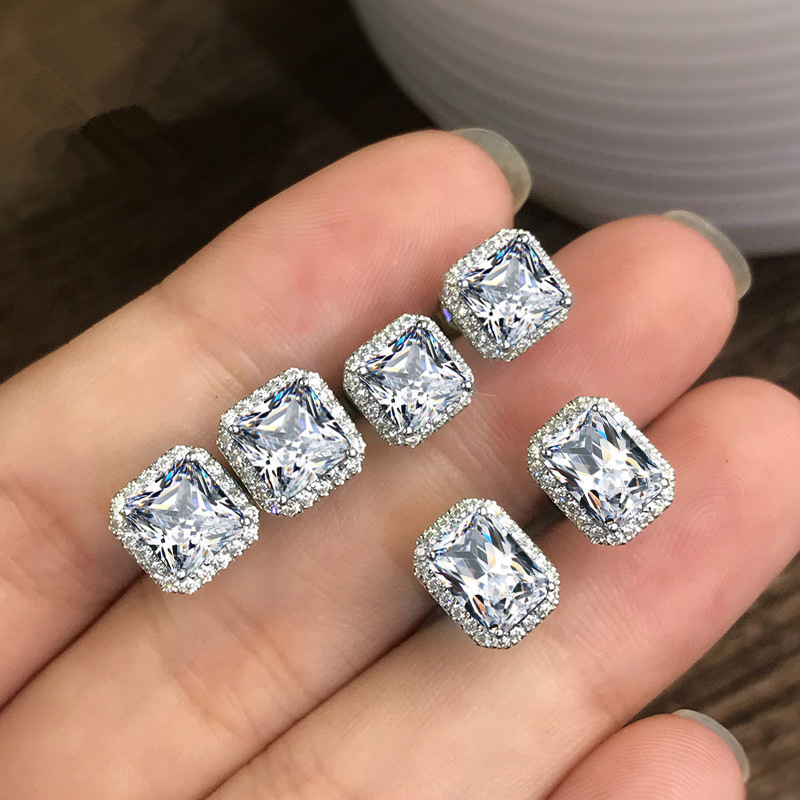 Cao Shi Delicate Square Women's Earrings Full Diamond Green Zircon Earring Jewelry