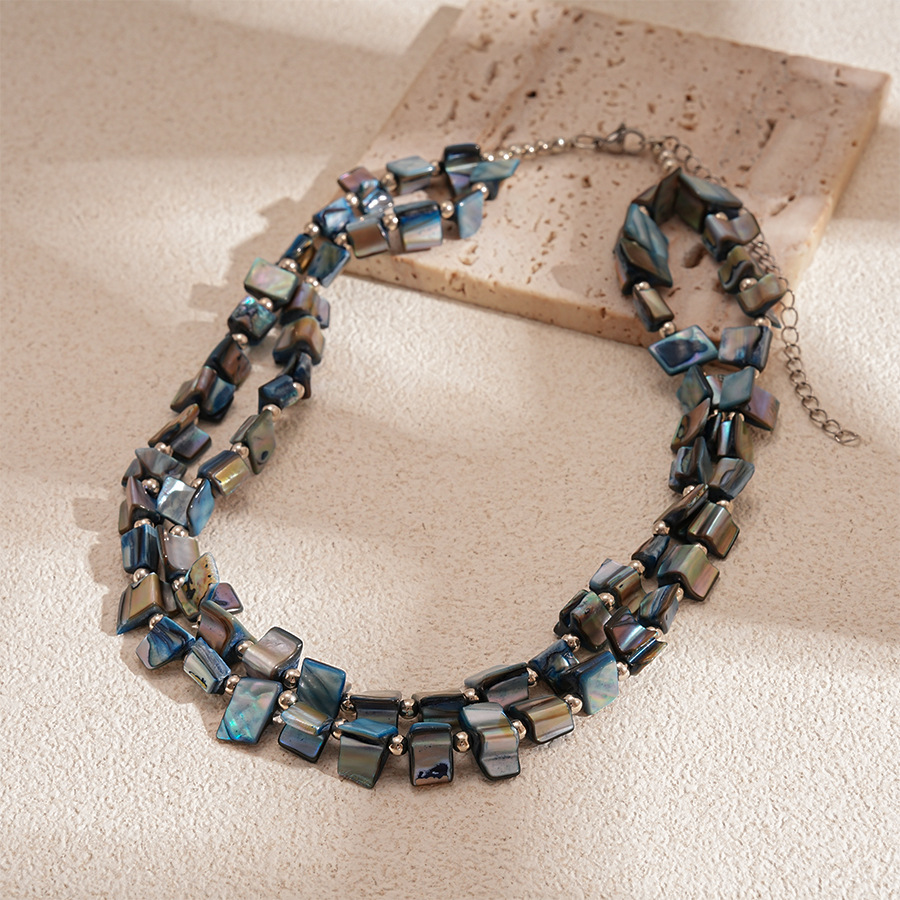 Irregular Double-Layer Imitation Shell Beaded Necklace Vacation Style for Women