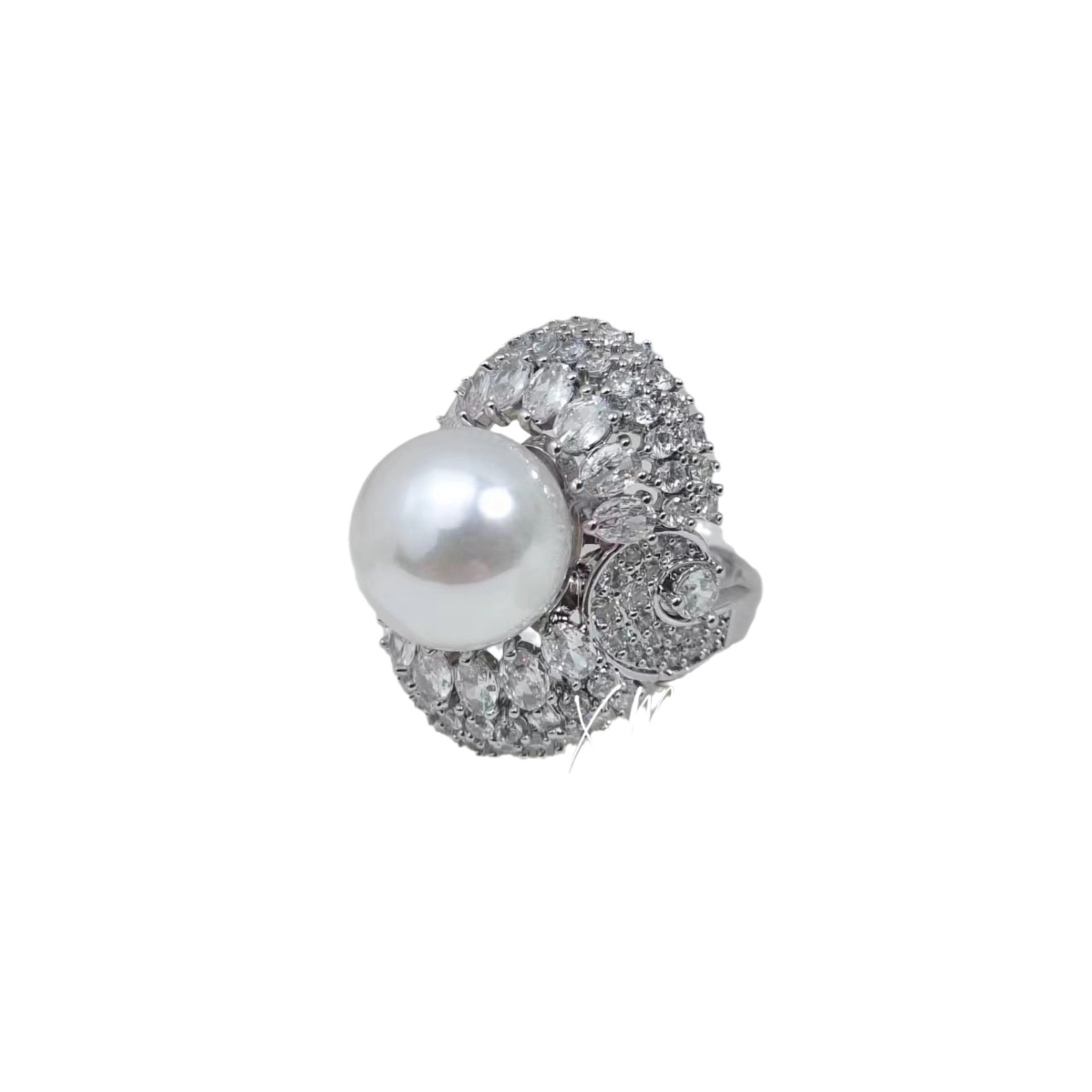 Women's Pearl Wrapped Open Ring Micro-Set Delicate Adjustable Ring