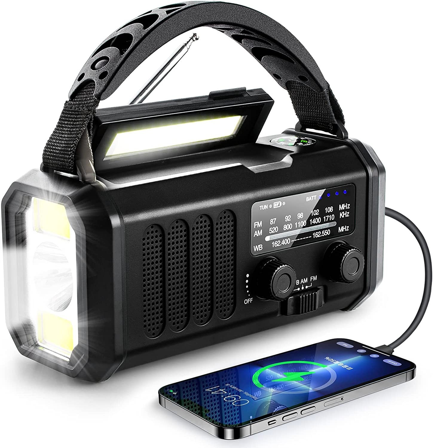 Disaster emergency solar hand-crank radio flashlight hand-crank emergency power generation USB charging 10000