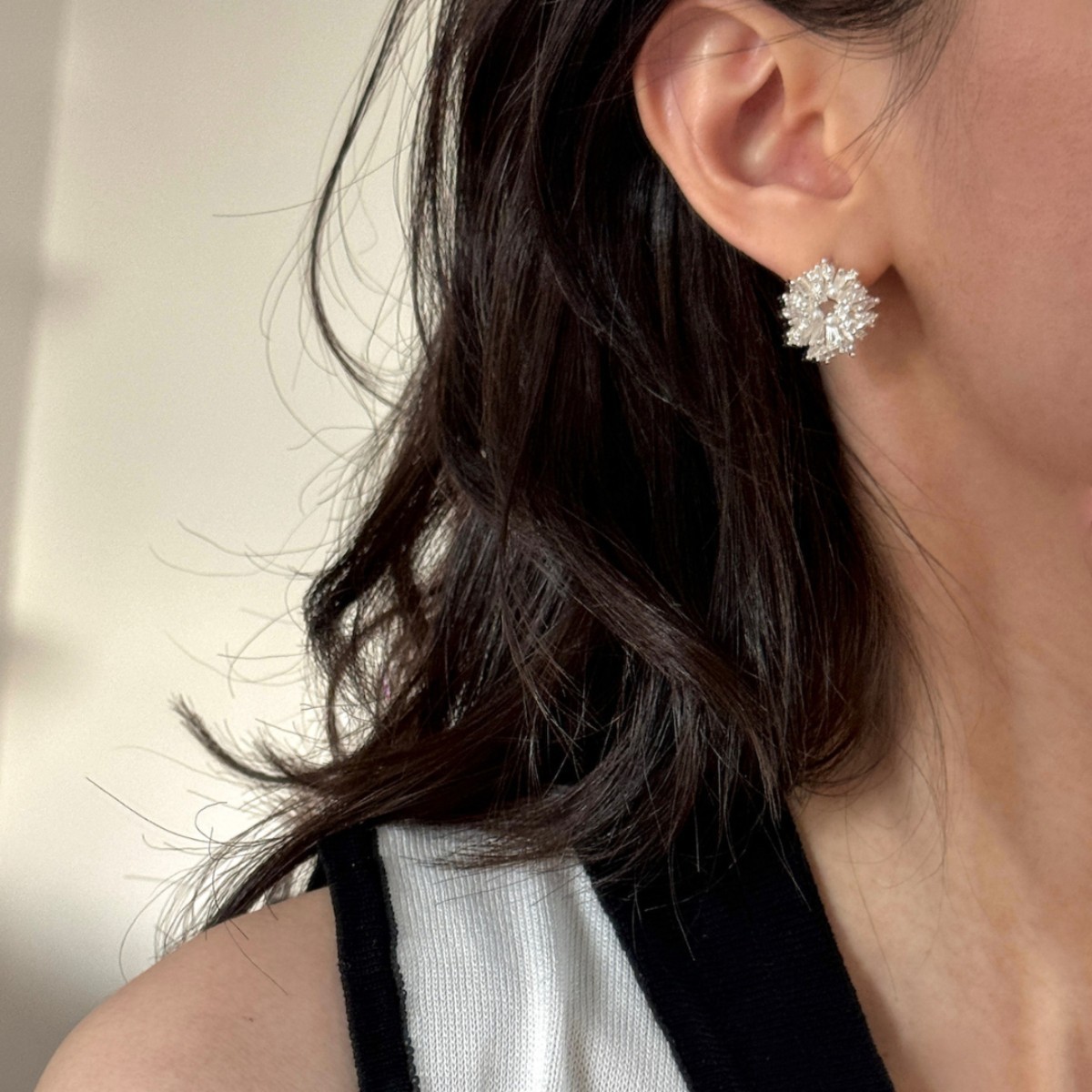 Gorgeous fireworks crushed zircon pearl snowflake earrings elegant exquisite super flash romantic ear jewelry