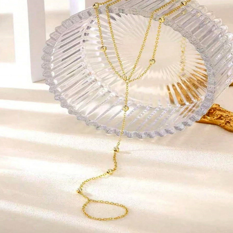 Rongshang New Gold Bead Y-Shaped Chain Layered Anklet for Women Bohemian Style Ankle Ornament for Women Accessory