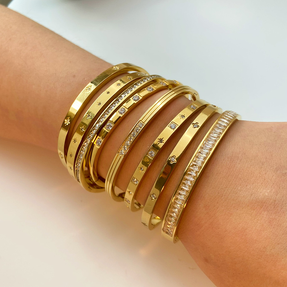 Titanium steel bracelet six-pointed star buckle bracelet women 18k gold plated stainless steel inlaid zircon ring