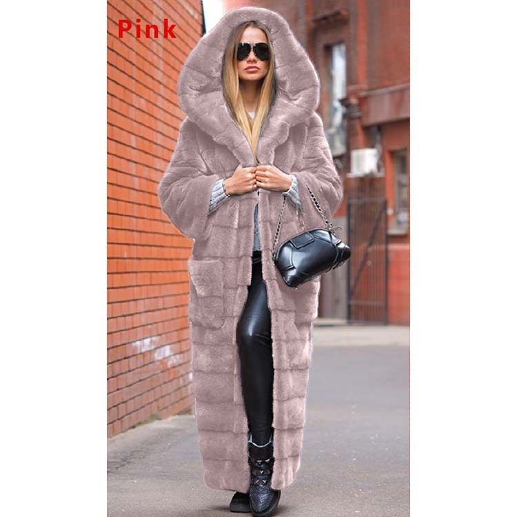 New autumn fashion faux fur jacket hooded cotton-padded jacket thickened and lengthened plush women's coat trench coat eco-friendly fur