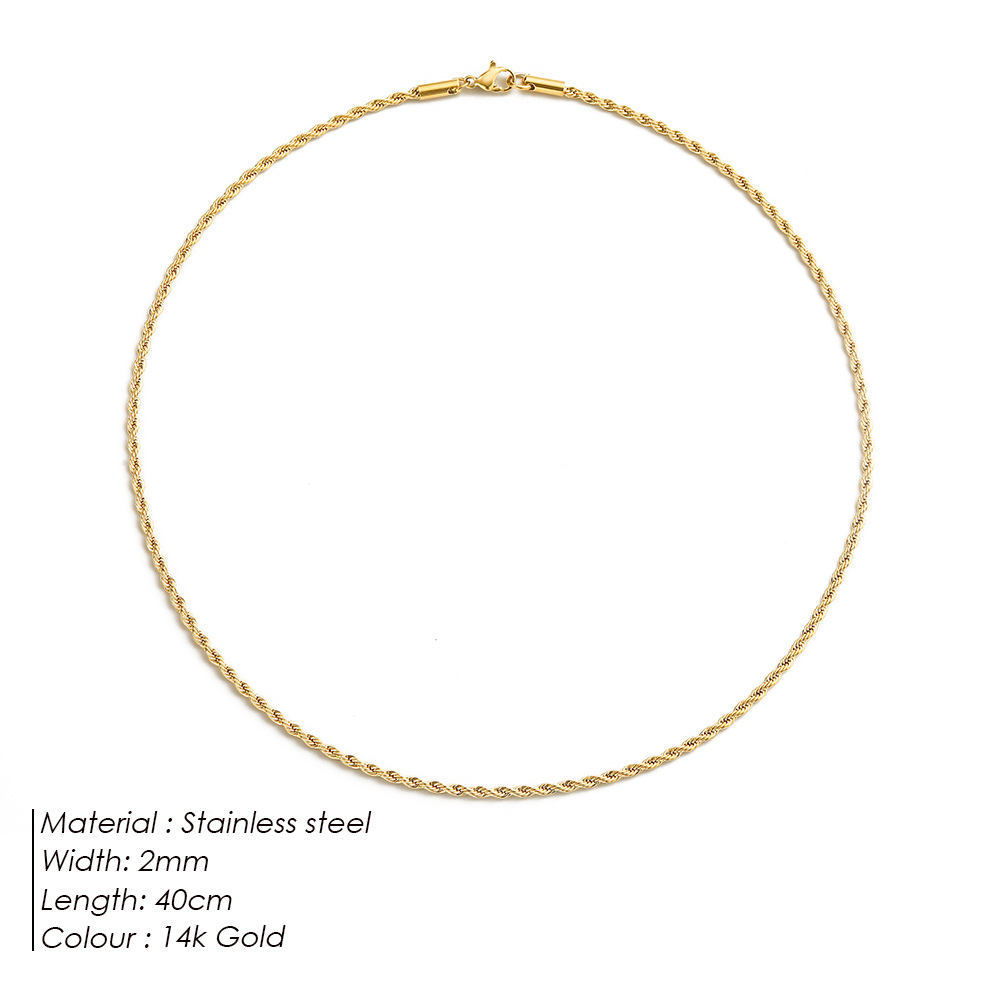 eManco Titanium Steel Necklace Gold Plated Twist Chain Men Women Stainless Steel Collarbone Chain Necklace