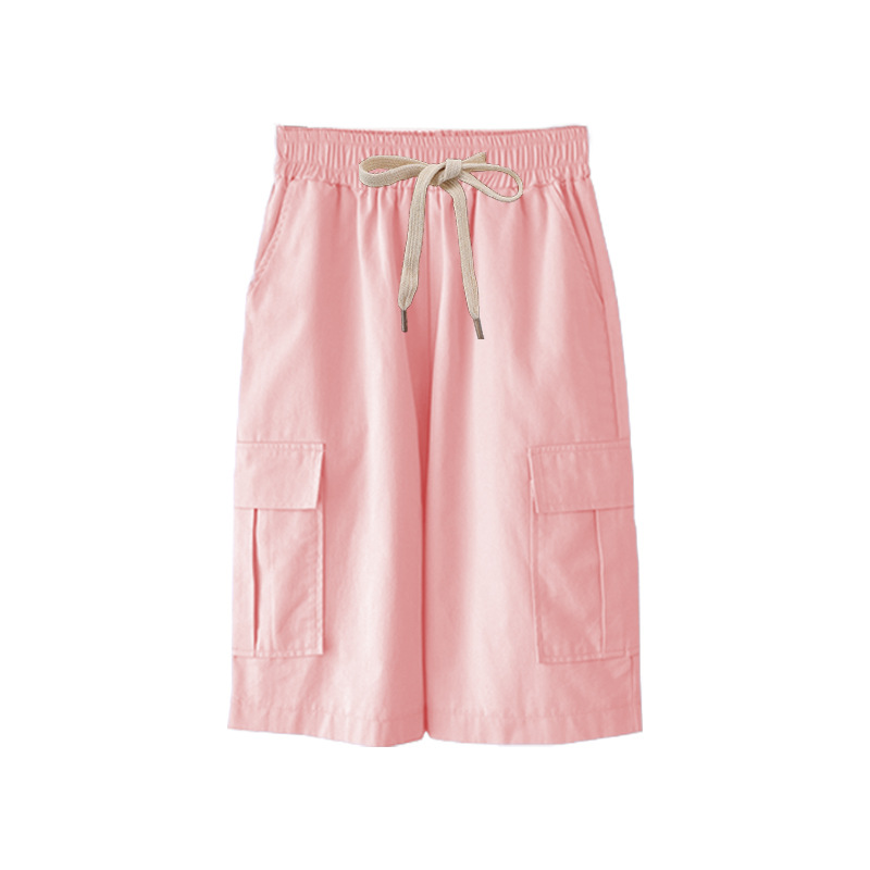 Plus size women summer thin high waist wide-leg 300 jin casual mid-length pants straight leg plus size elastic waist cargo pants five-tenths pants