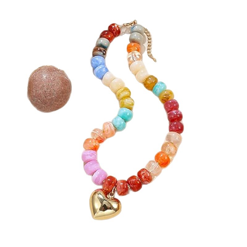 New Exaggerated Style Love Resin Necklace Handmade Beaded Barrel Bead DIY Collarbone Chain